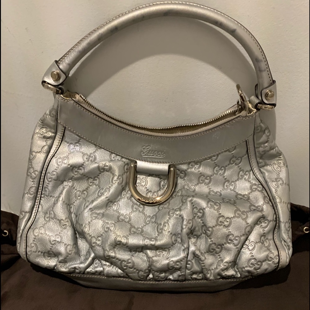Silver authentic leather monogram Gucci Bag